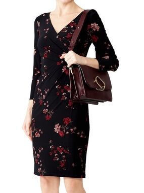 EUC Ralph Lauren Floral Jersey Sheath Cleora Dress Midi Size 8 Bodycon Party